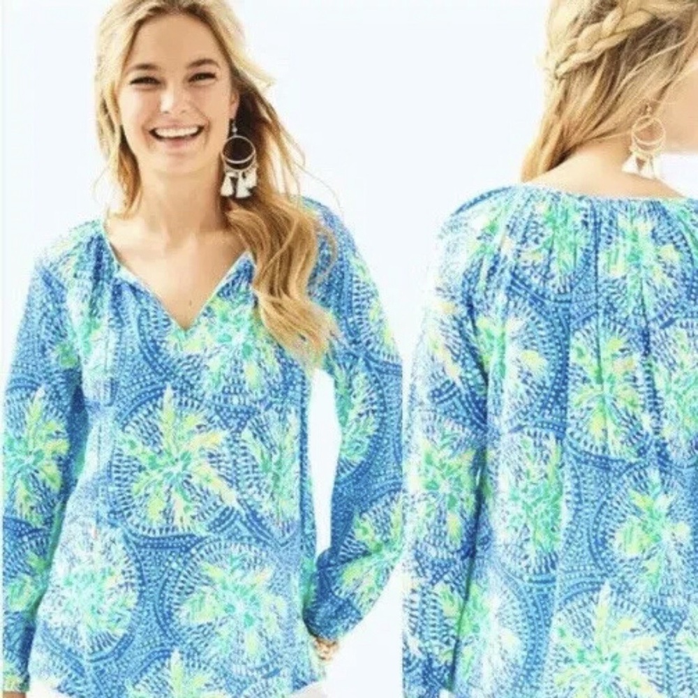 Lilly Pulitzer Willa Blue Green Flounce Sleeve Top Tropic Like Its Hot Small - Picture 3 of 8